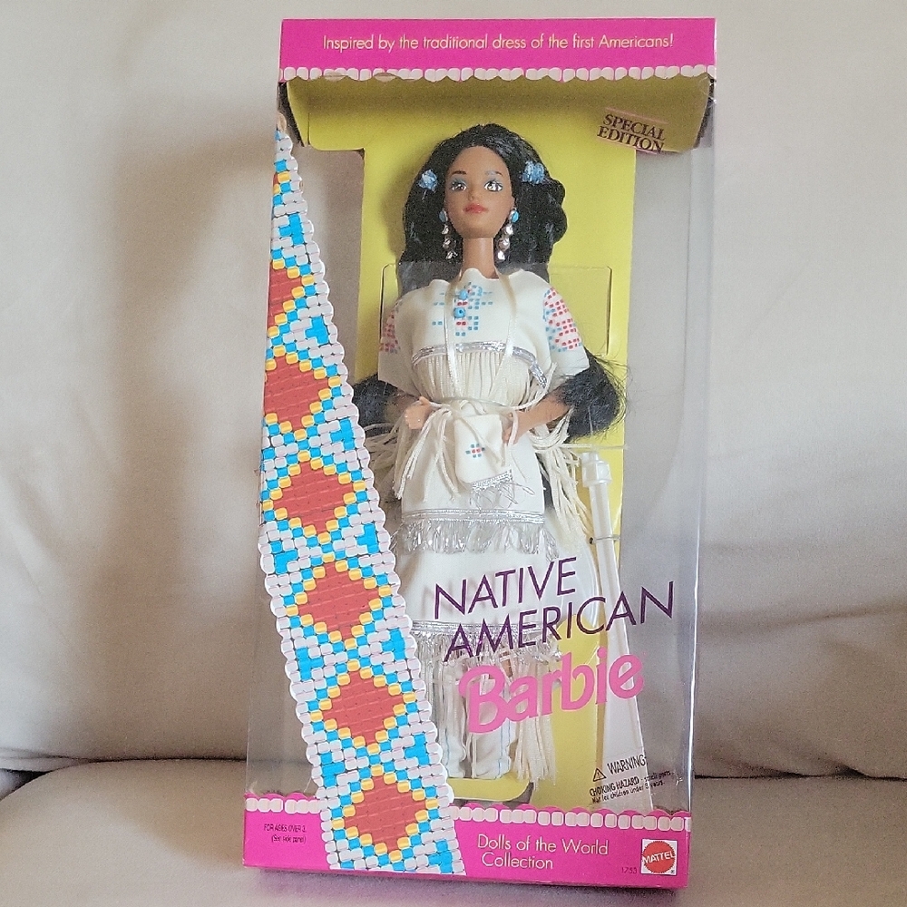 Barbie Native American Doll with White and Blue Attire. Special edition.